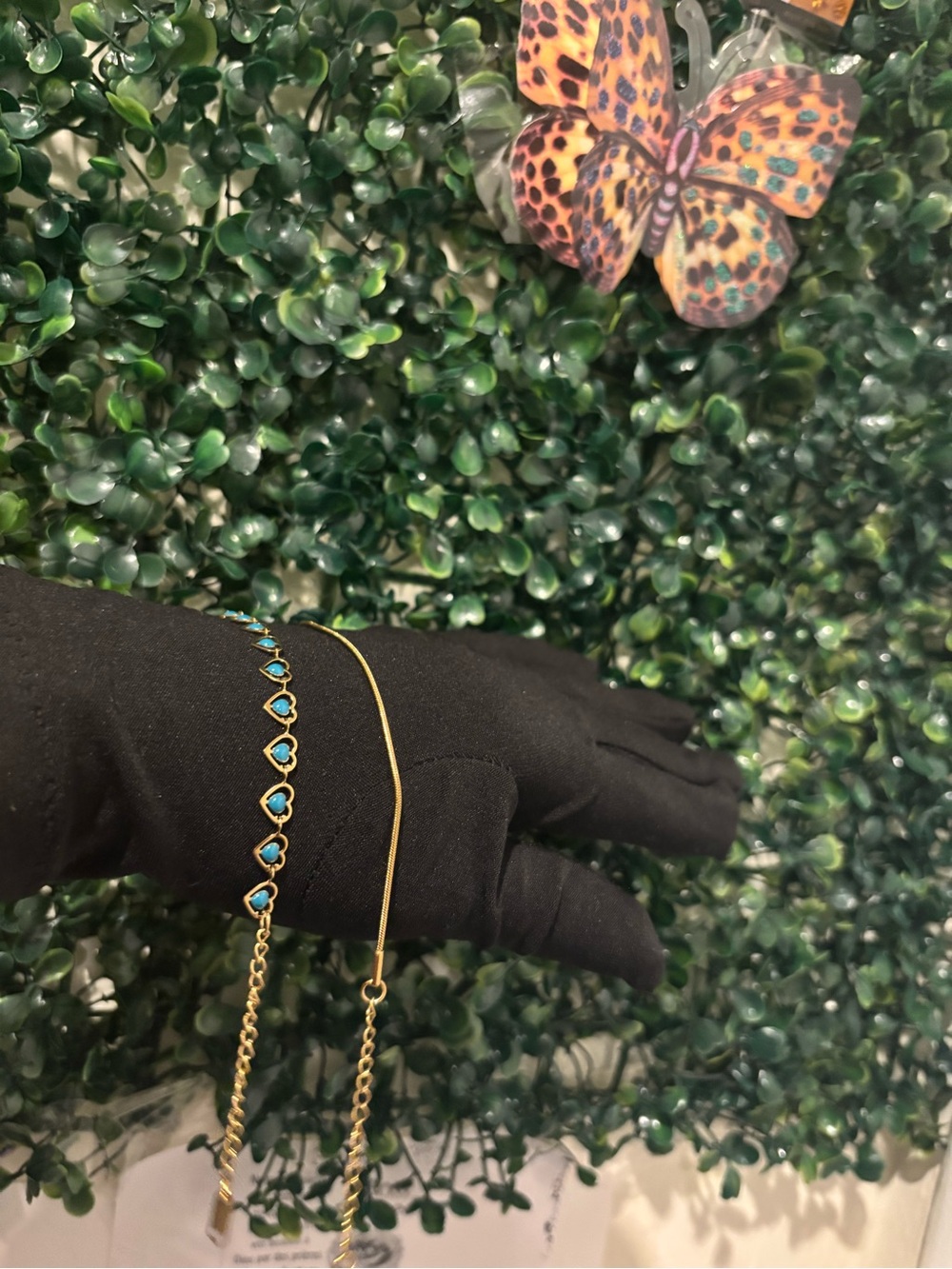 Gold Bracelet with Turquoise Heart Accents